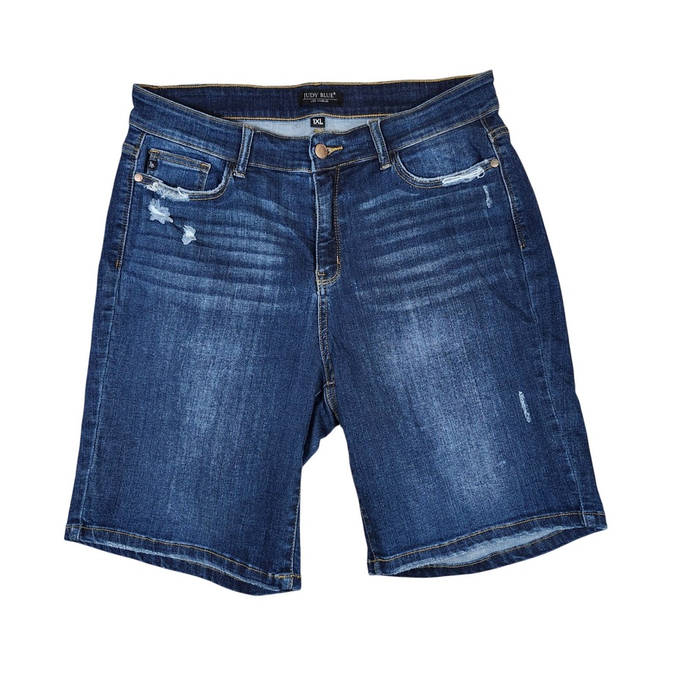 Judy Blue Shorts Distressed Dark Wash Denim Bermuda Casual Plus Size 1XL